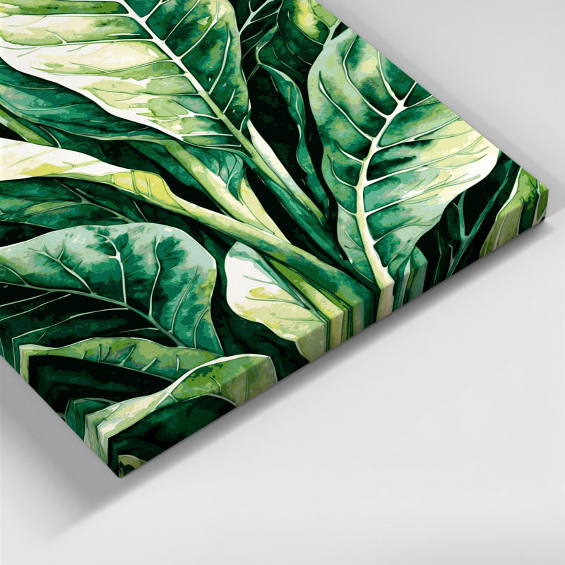 "Watercolor Botanical 41", art mural sur toile verte, H 12 po x l 18 po
