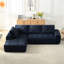 Canapé modulaire de luxe en forme de L en fausse fourrure pour salon, appartement et espaces de réception, 4 sièges, bleu foncé, tissu doux, conception segmentée unique, support à ressorts ensachés, utilisation instantanée sans-76591228