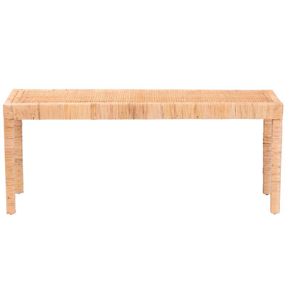 Banc tissé de style bohémien moderne avec cadre rectangulaire en bois, pieds droits, embellissements naturels, largeur de 47,81 po, profondeur de 15,46 po, profondeur de 19,93 po, poids de 13,96 lb, avec style