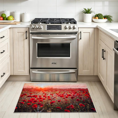 Red Beautiful Field Poppies Sunset Russia Poppy Flower Spring Machine Washable Indoor Area Rug