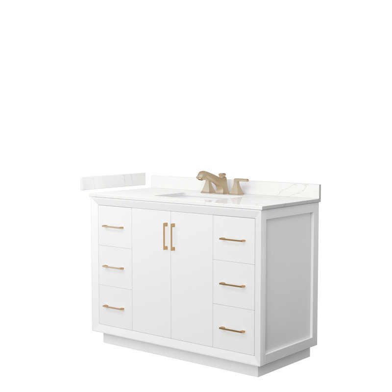 Meuble-lavabo simple 48 po avec plateau Strada, Quartz Giotto, Blanc, Bronze satiné