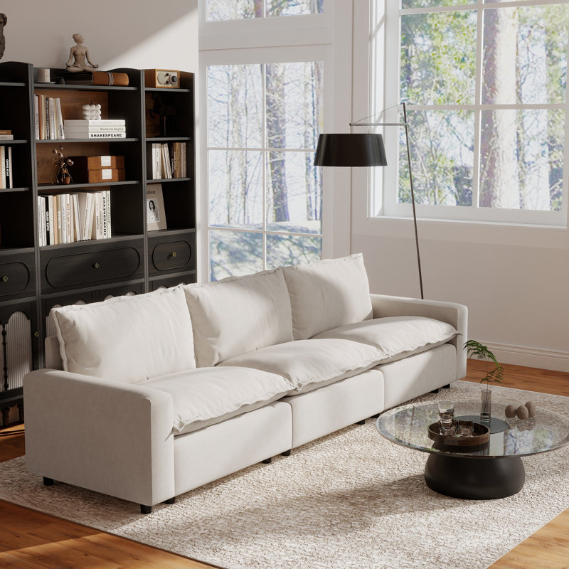 Moncada 3-Piece Upholstered Modular Linen Fabric Sofa For Small Spaces, Beige, 35.04" H x 116.14" W x 33.46" D