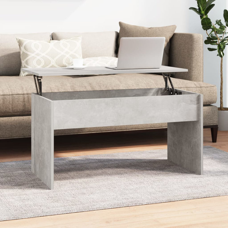 Husnaa Lift Top Sled Coffee Table with Storage, Concrete Grey