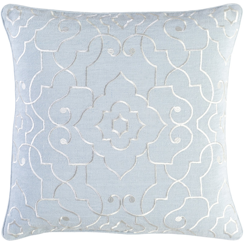 Adagio Floral Throw Pillow, 20" H x 20" W x 0.25" D, Pale Blue/Cream, Pillow Cover Only - No Insert