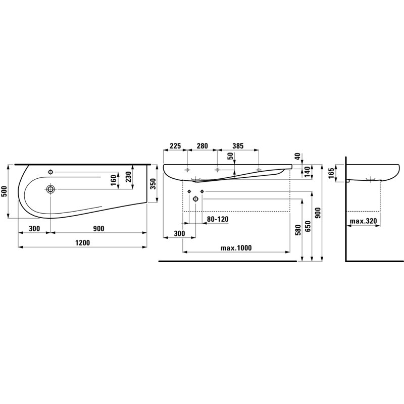 Ilbagnoalessi One Bathroom Sink, Right, 6.5" H x 19.69" W x 47.25" L, Single