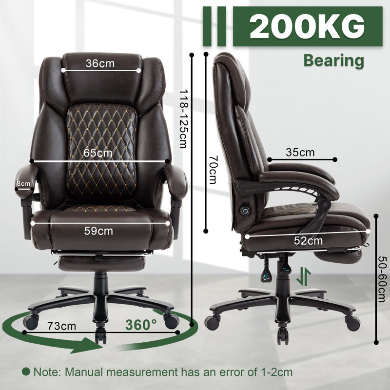 200KG Heavy Duty High Back Executive Chair Ergonomic Computer Desk Chair with Adjustable Lumbar Support, Brown, Faux Leather