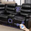 Canapé modulaire manuel inclinable en cuir noir avec haut-parleur 6 places-394770564