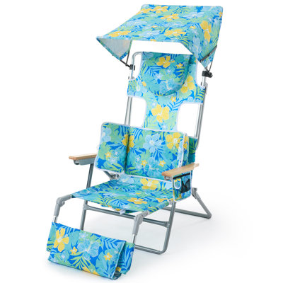 Backpack Folding Beach Chair With Adjustable Sunshade, Backrest And Footrest, Reclining Lounge Chair Facedown Tanning Chair For Beach Camping Pool Patio