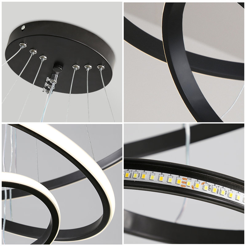 Lustre à 3 lumières DEL Dado, H 47,2 po x l 23,6 po x P 23,6 po, Noir