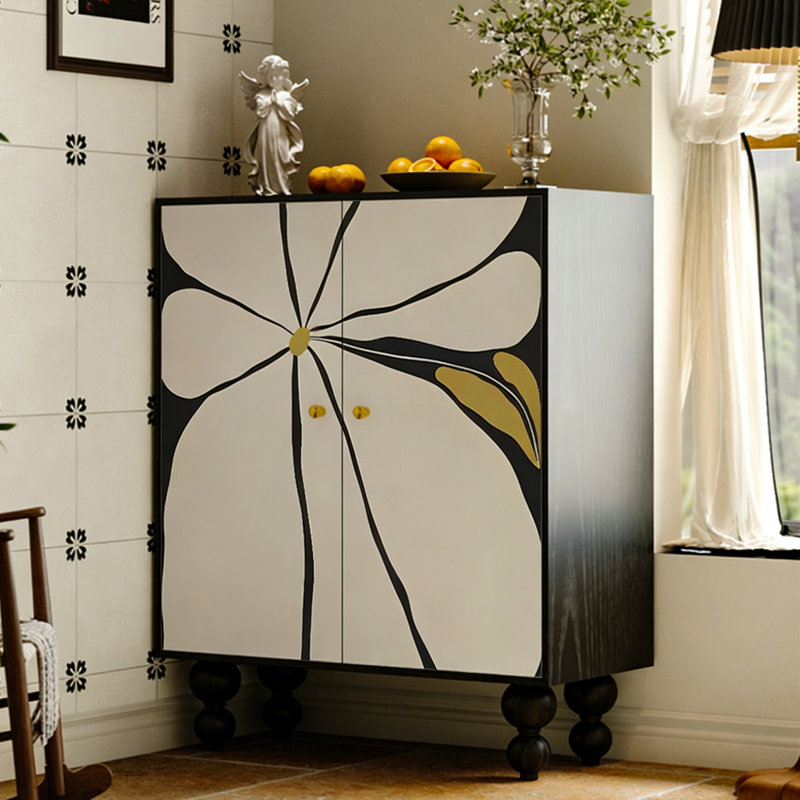 Armoire en bois massif avec poignées en métal élégantes, Noir