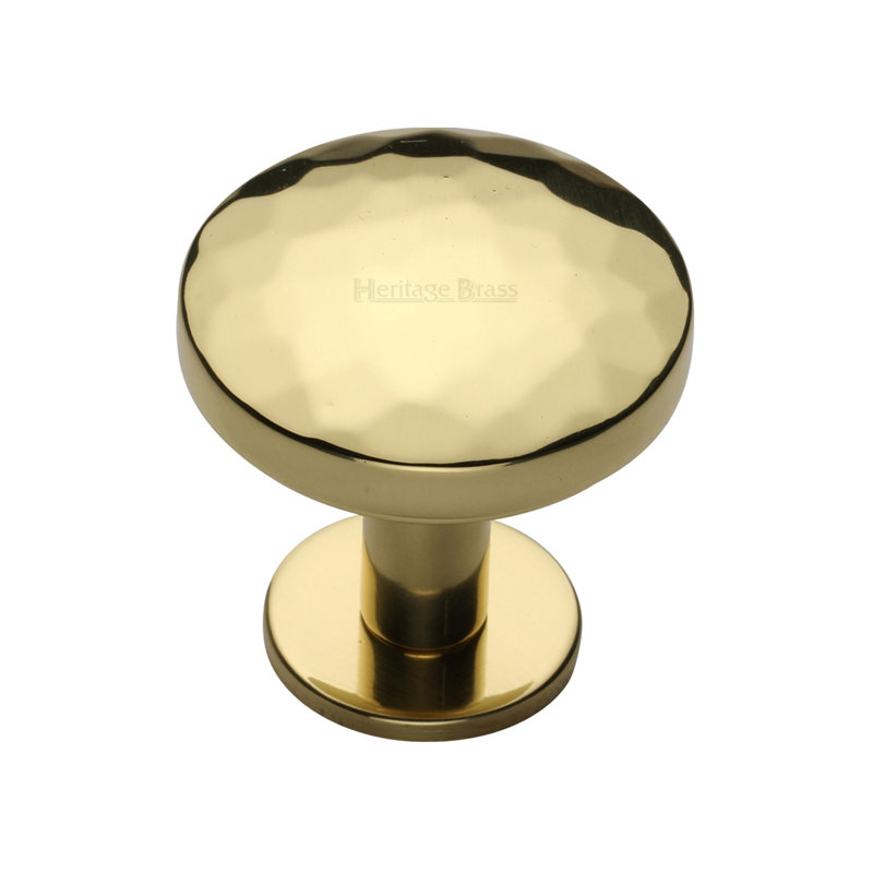 Heritage Brass Cabinet Knob Round Hammered Design with Rose, 3.2cm