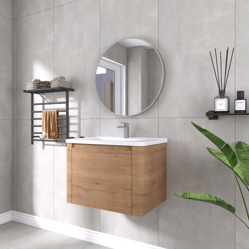 Ensemble de meuble-lavabo simple 28 po avec plateau en céramique Walden, 28", Imitation chêne