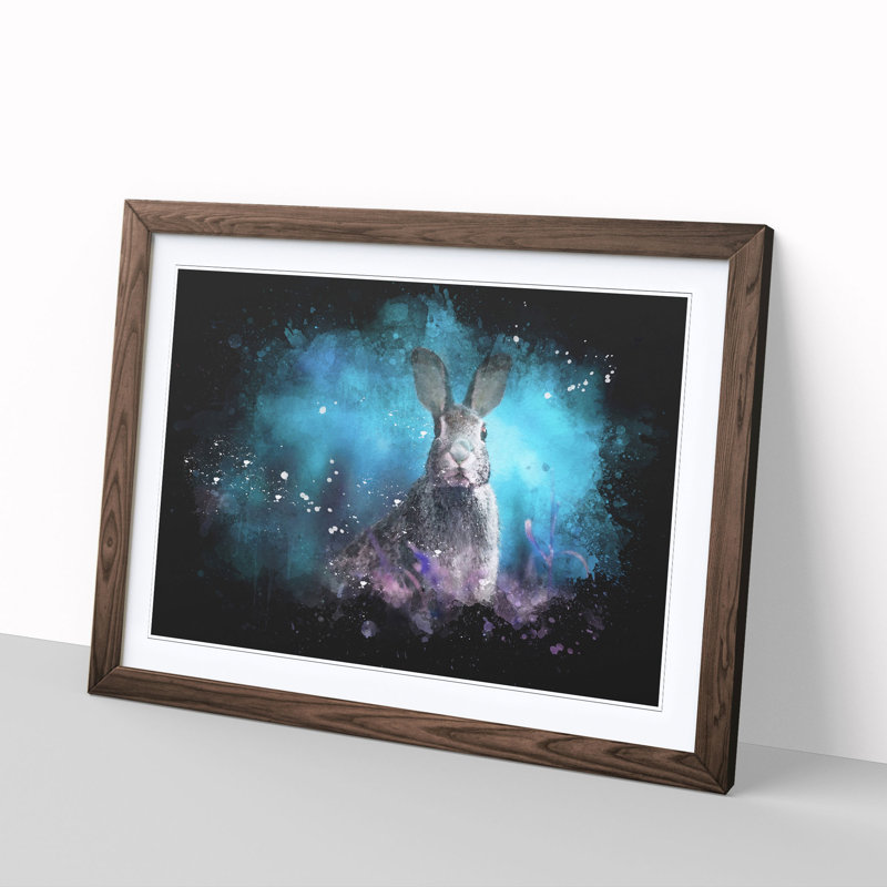 Curious Hare Paint Splash - Picture Frame Graphic Art, 33cm H x 45cm W x 2cm D, Walnut Framed