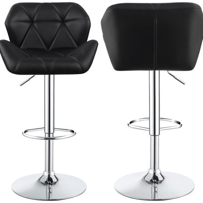 Tabouret de bar moderne 2 - rembourré de mousse, revêtement noir, base en métal à finition réglable et revêtement en similicuir pour la salle à manger