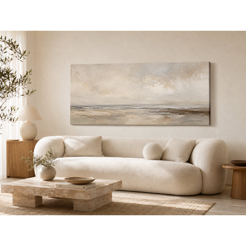 Neutre paysage abstrait beige enveloppé Ingeburg, L 55 po x H 27,5 po x P 1,5 po