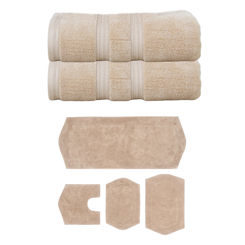 Ensemble de serviettes de bain 2 pièces et de tapis de bain 4 pièces 100% coton doux Bryd Collection (ensemble de 6), Lin