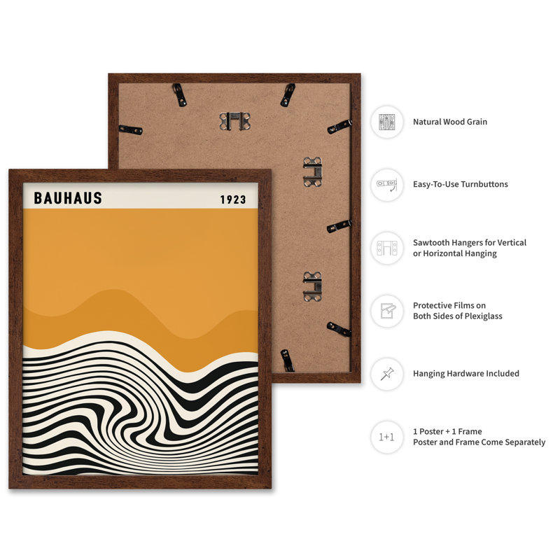 Lignes ondulées du Bauhaus, Affiche, H 24 po x l 32 po, Encadrement brun