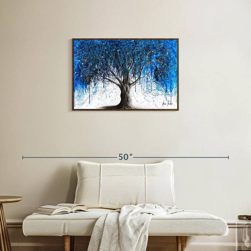 Arbre bleu au clair de lune, Cadre flottant en noyer, 31 po x 21 po