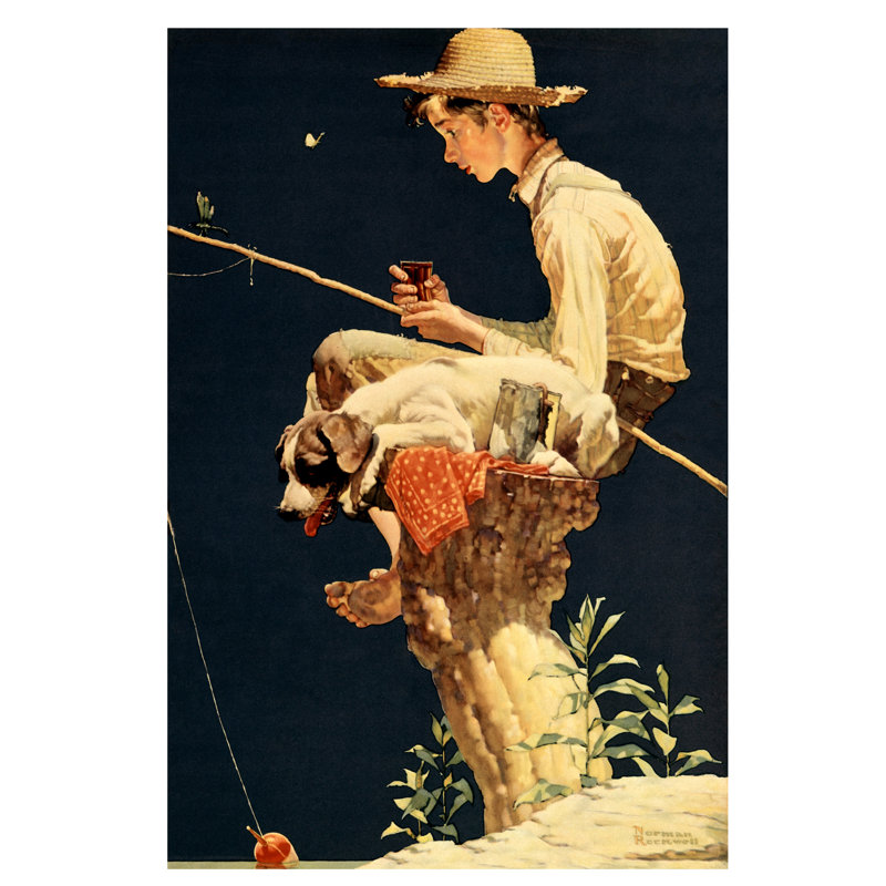 Boy Fishing by Norman Rockwell - Painting on Canvas, 101.6 cm H x 66.04 cm W x 3.175 cm D, No Frame