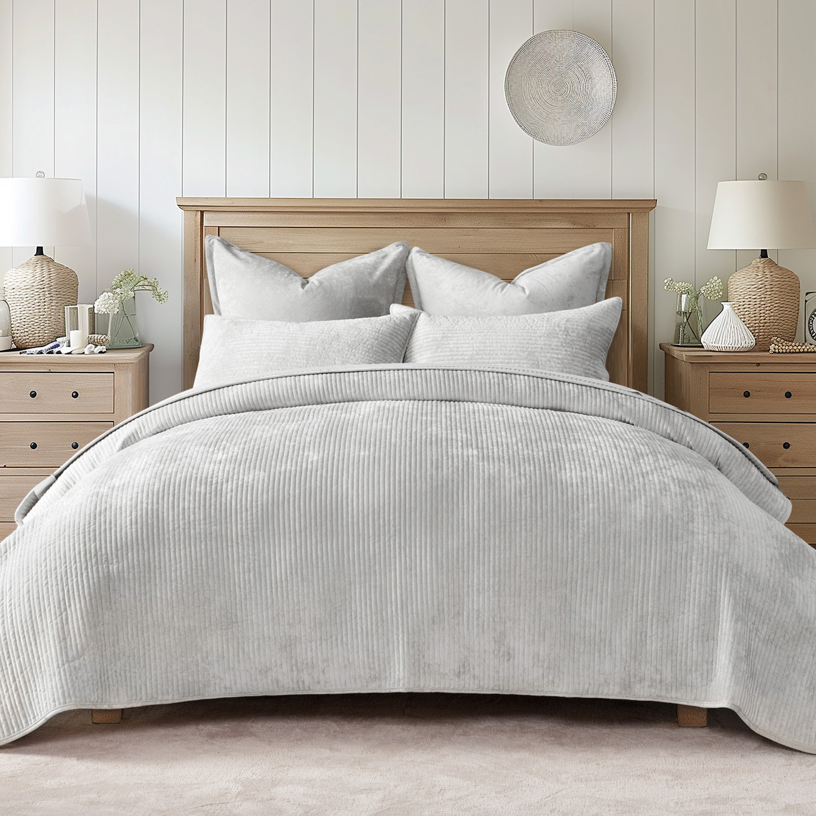 Velvet Quilt Set, Queen, Frost Gray
