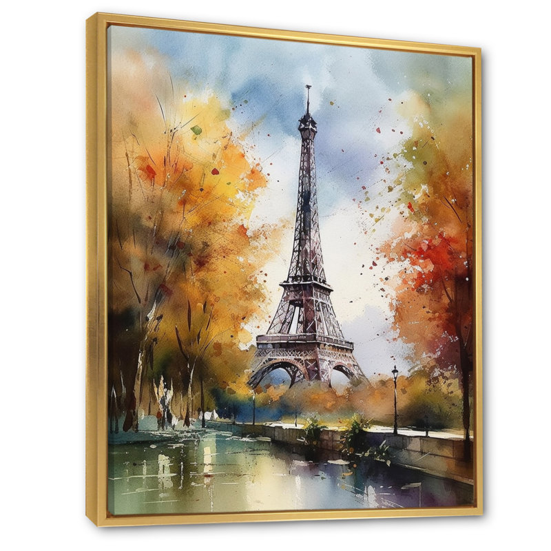 «Pastel Eiffel Tower In Paris III», reproduction d'art sur toile Paris, H 32 po x l 24 po x P 1 po, Cadre flottant doré