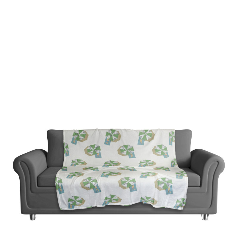 Hand Woven Throw Blanket, White/Green