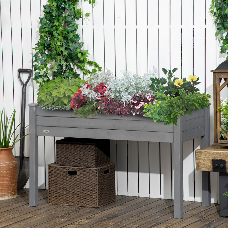 48"x22"x30" Elevated Planter Box, Wooden Patio Raised Garden Bed, 30" H x 48" W x 22" D, Dark Gray