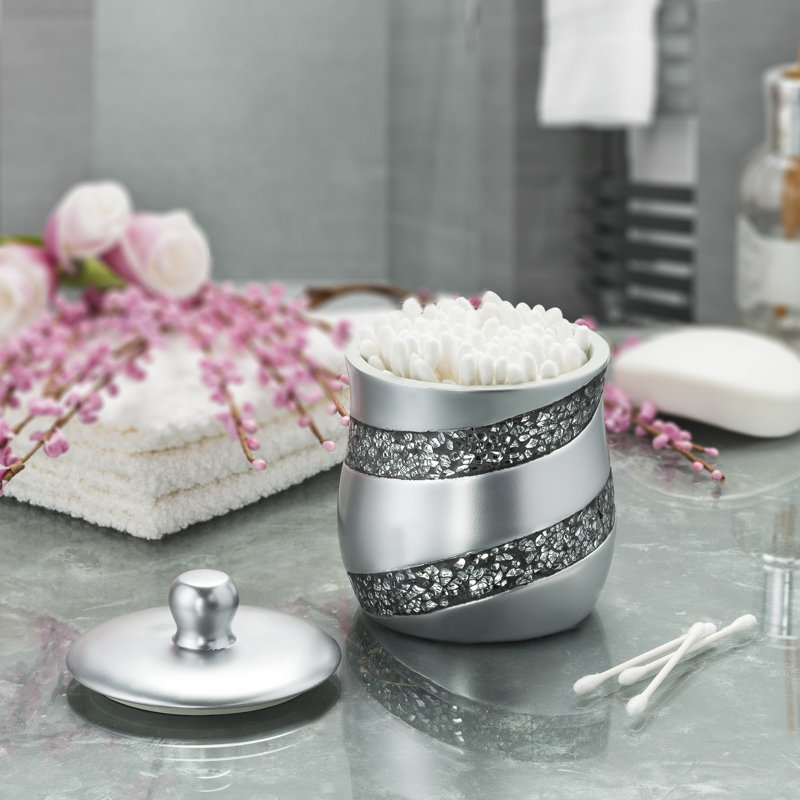 Silver Mosaic Mosaic Cotton Swab Decorative Bathroom Storage Container Holder With Lid