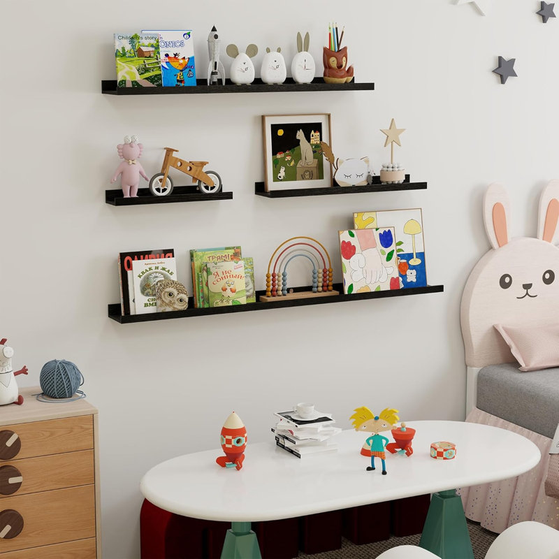 Floating Picture Ledge Shelves Set Of 6, Wall Mounted Display Shelves With Lip For Photos, Books, And Decor, Space Saving Storage Solution For Living Room, Bedroom, Kitchen, And Nursery