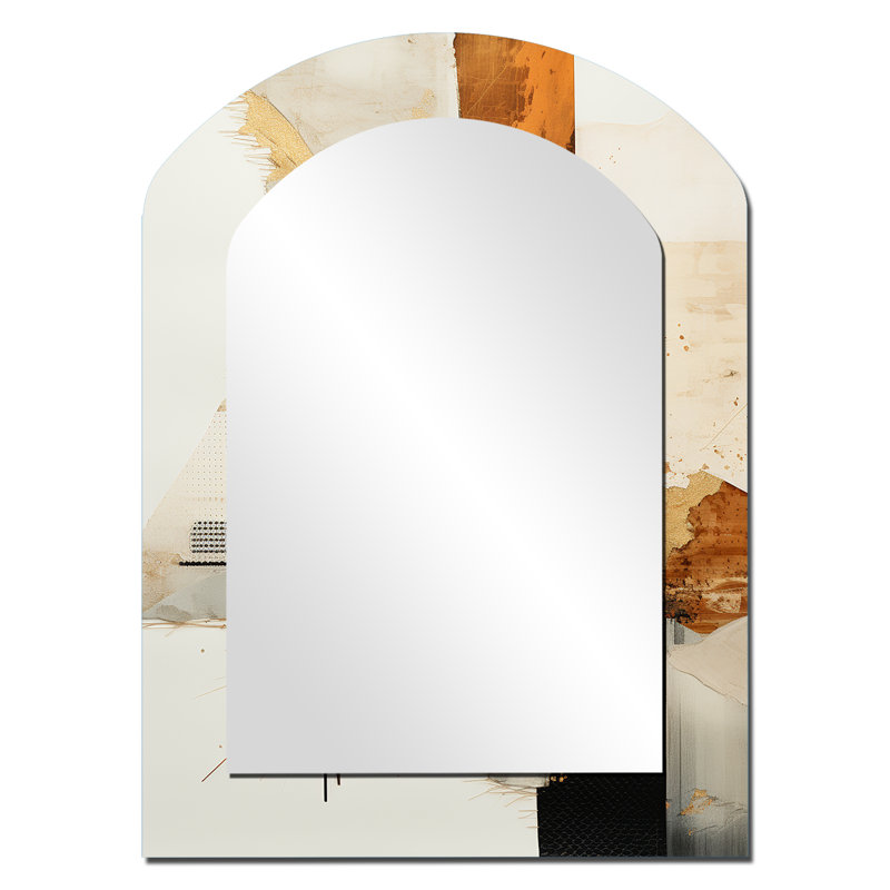 Gold and Grey Sunset Collage IV - Abstract Collages Arch Large Mirror, Modern Asymmetrical Unique Wall Mirror Decor, Printed Metal Art