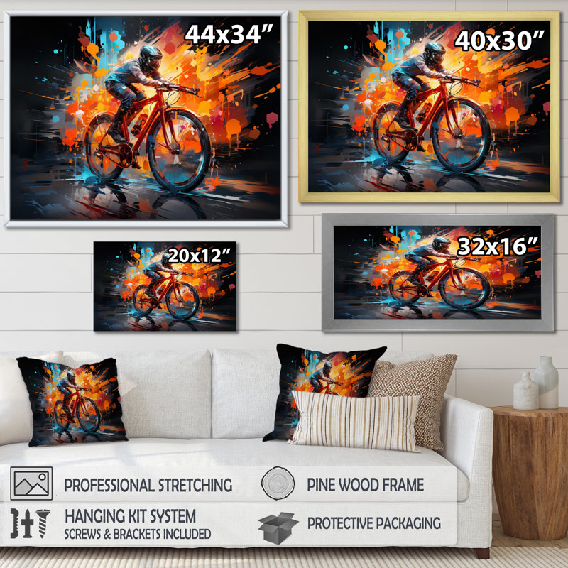 Vélo abstrait Fusion An - transport, art mural, salon, H 16 po x l 32 po x P 1 po, Toile tendue