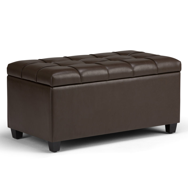 Sienna 33"W Upholstered Vegan Leather Transitional Rectangular Storage Ottoman Bench with Tufted Styling