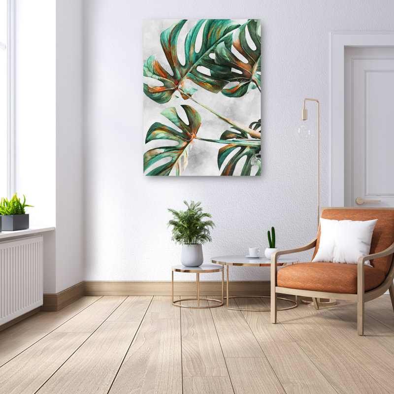 Large Green Monstera Leaves Canvas Art Print