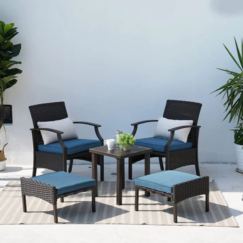 Ensemble de conversation d'extérieur 2 personnes avec coussins Ramola, Bleu, Gris