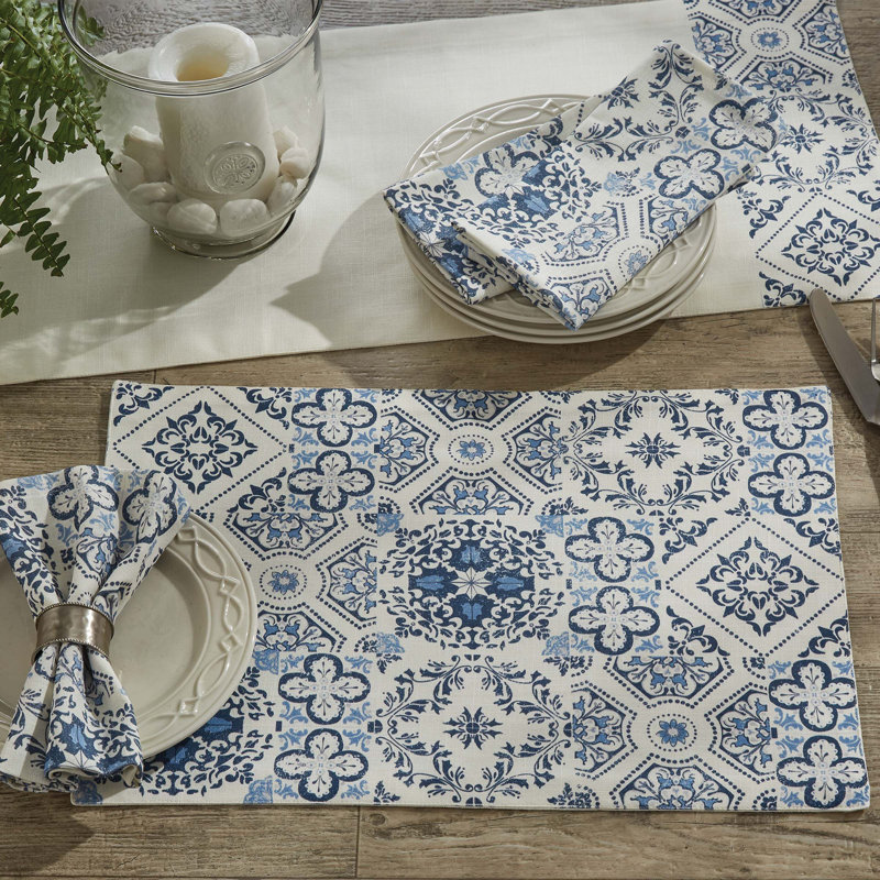 Charlton Home® Delft Tile Table Runner 13" X 36", 54" x 13"