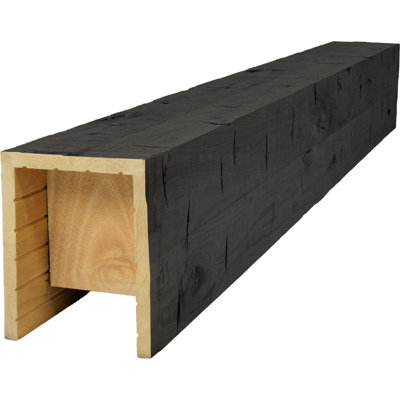 AmeriCraft Wood Hand Hewn Beam, 3-Sided (U-Beam), 9 1/2"W x 9 1/2"H x 120"L, True Black Finish, Stain Grade Knotty Alder