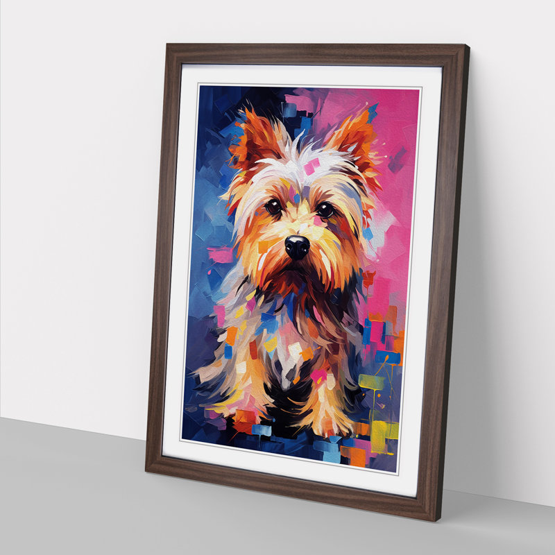 Yorkshire Terrier Abstract No.3 - Single Picture Frame Print on Wood, 34cm H x 25cm W x 2cm D, Walnut