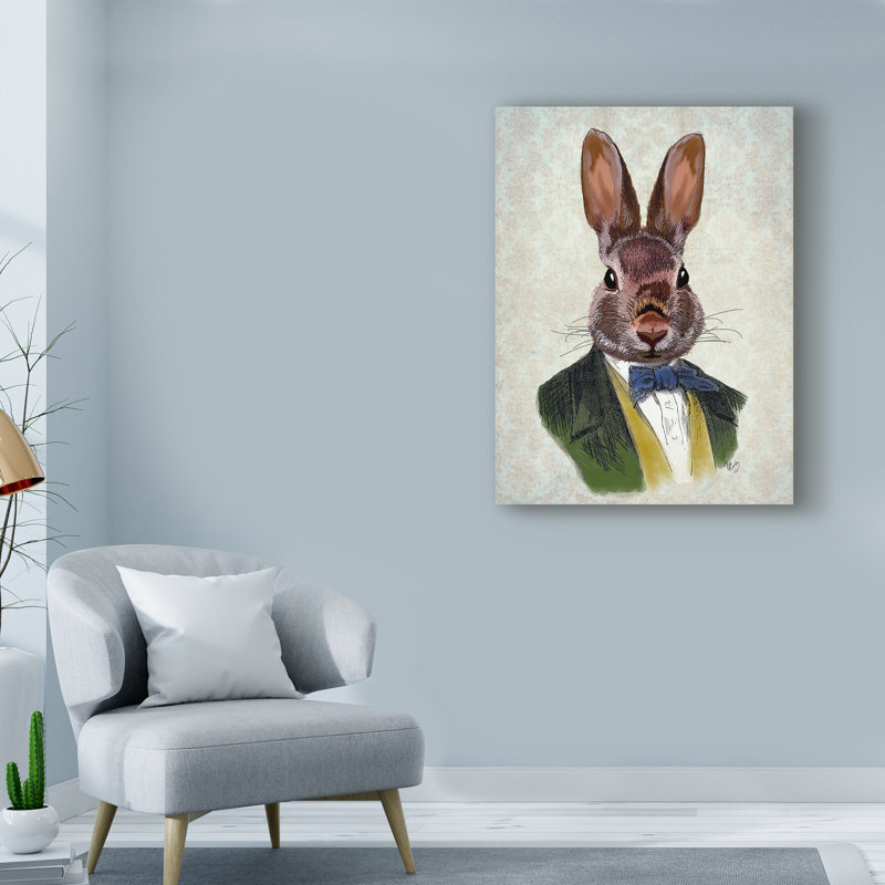 « lapin dans une pochette verte », reproduction d’impression sur toile tendue, H 47 po x l 35 po x P 2 po