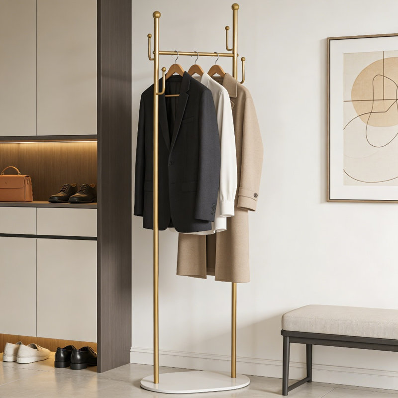 Golden Metal Clothes Rack with Marble Base