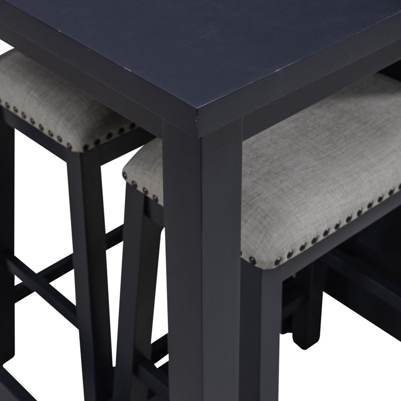 Latour Counter Height Dining Set w/ Upholstered Seats, Navy, 3 Piece