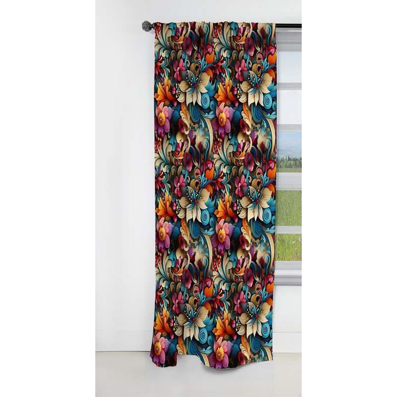 Vibrant Blue Flower Garden Elegance II - Rideau floral - Rideau occultant floral - 1 panneau, L 52 po x L 90 po