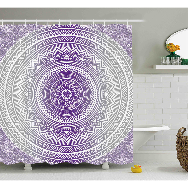 Rideau de douche simple méditation tapis theme Cormac, H 75 po x l 69 po, Mauve / Gris