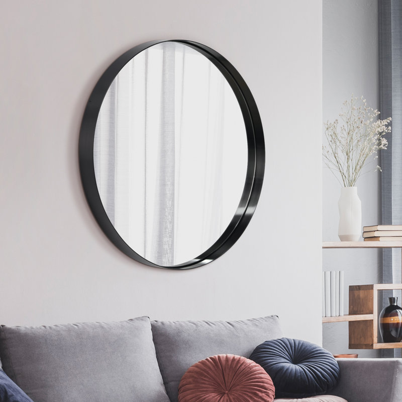 Stainless Steel Round Mirror, Brushed Black