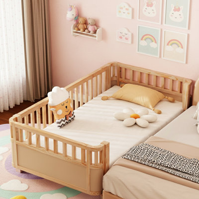 Twin Size Wood Platform Bed For Kids, Wood Low Profile Twin Bed With Rails , Natural (Patented Design)