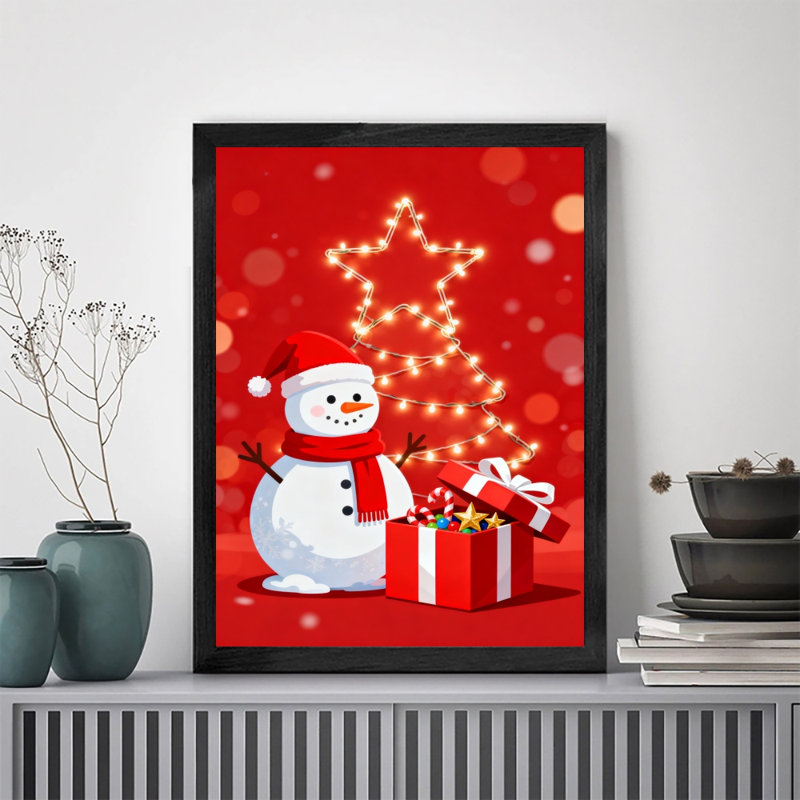 Impression encadrée noire «Snowman Vintage by the Stars» de style rétro, H 25 po x l 17 po