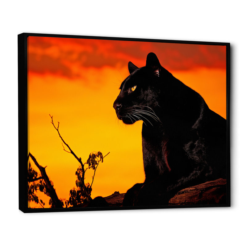 «Black Panther Silent Shadows Silhouette» sur toile, H 34 po x l 44 po, Cadre flottant noir