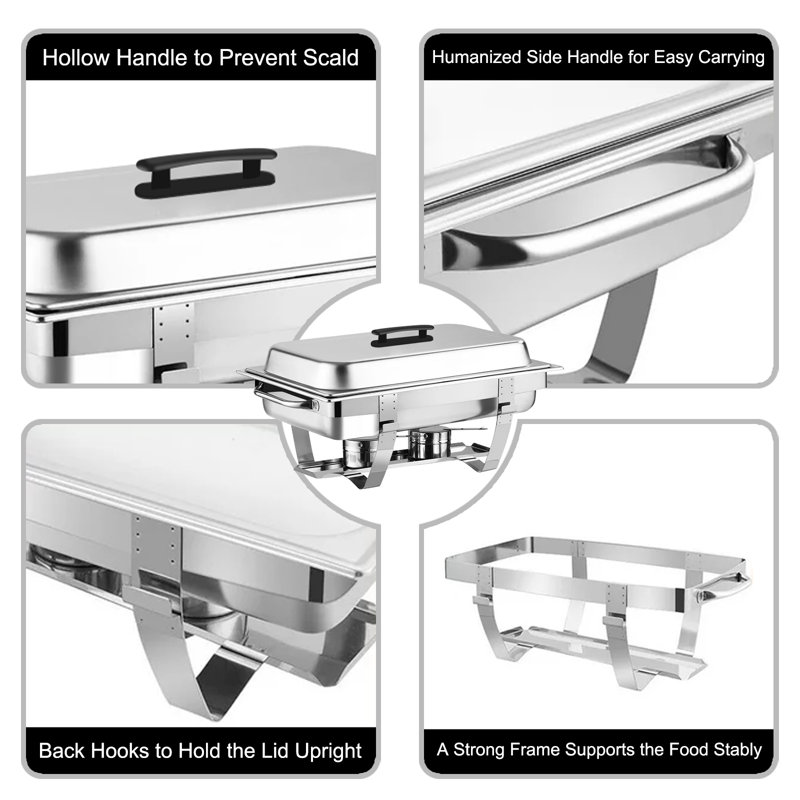 Prep & Savour 2pk 8 Qt Rectangular Stainless Steel Chafing Dish