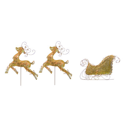 Ensemble de 3 pièces décoratives de Noël et de traîneau à paillettes dorées 3 pièces 48 po