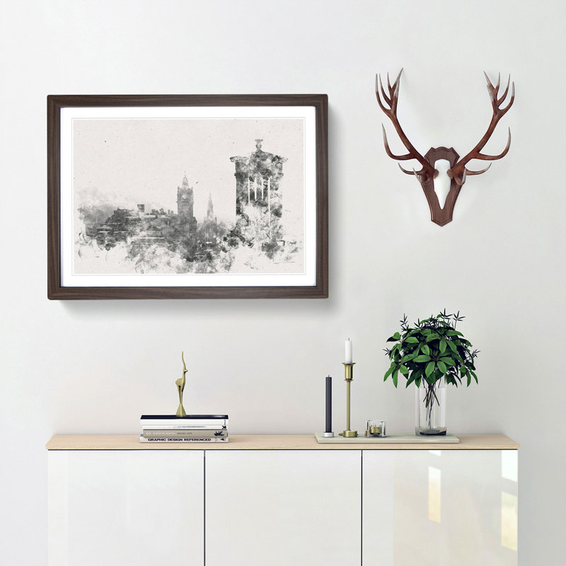 View of Edinburgh Skyline - Picture Frame Painting Print, 24cm H x 33cm W x 2cm D, Walnut Framed