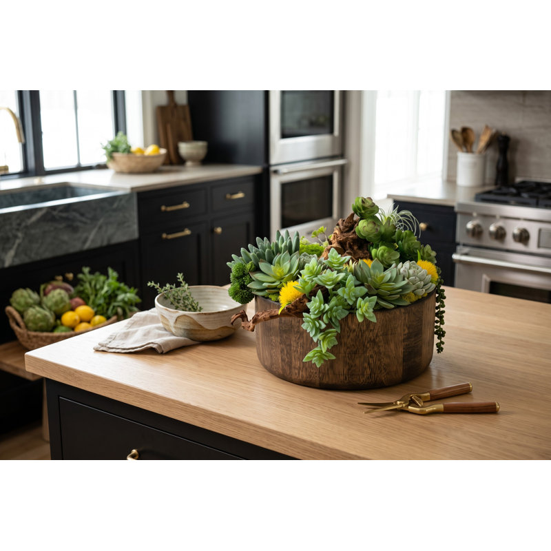 Arrangement de plantes grasses artificielles espresso | Centre de table rustique moderne (l 13 po)